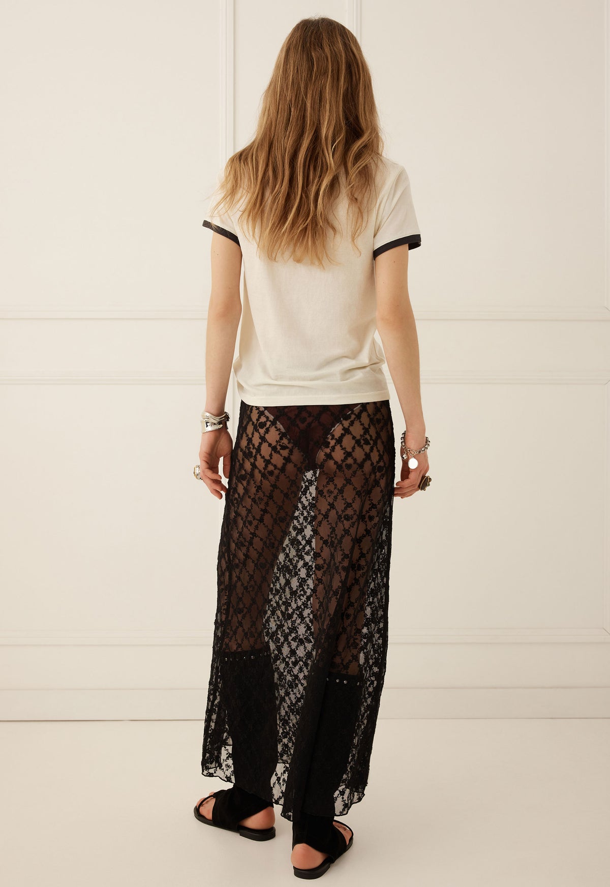 Spell Serpent Lace Maxi Skirt in Noir