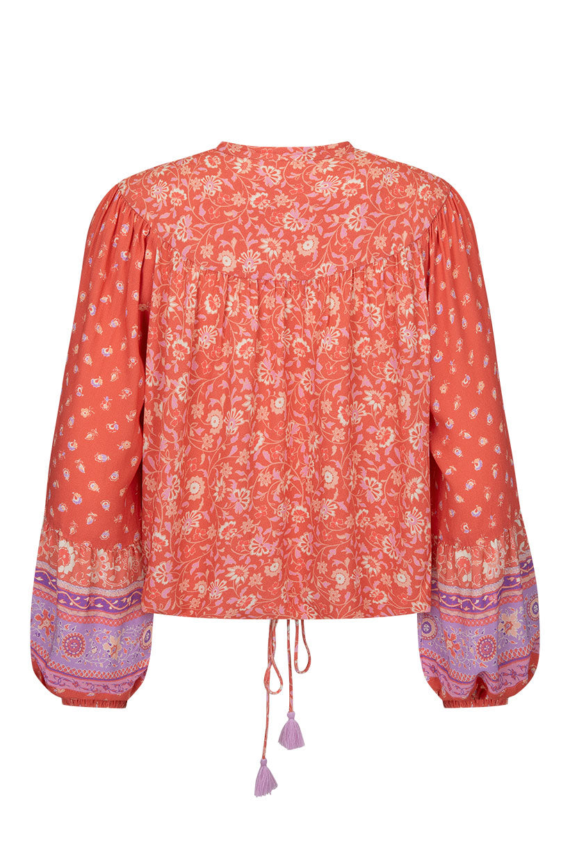 Sunshine Bandit Blouse in Cayenne with elasticated cuff and covered buttons