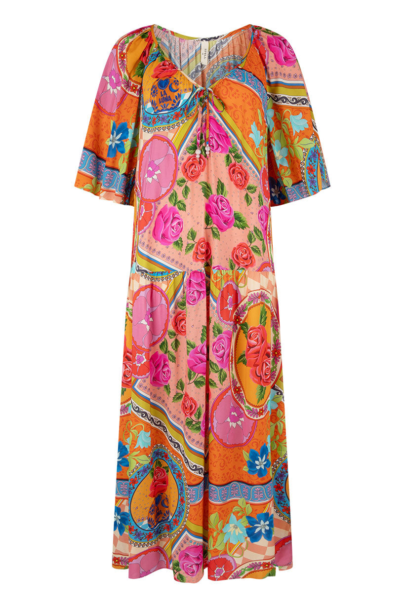 Colorful patterned dress on a white background