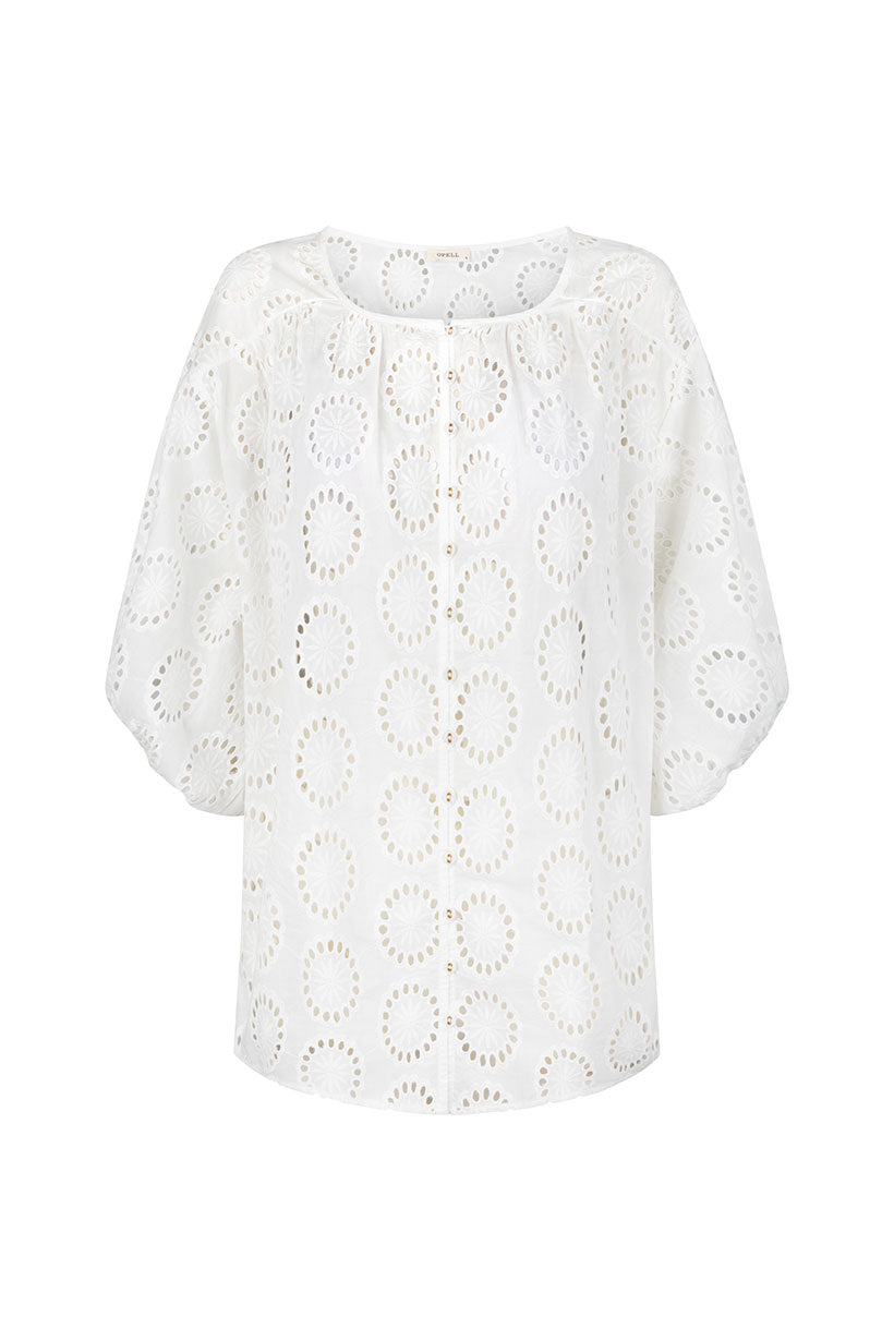 White lace blouse on a white background