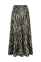 Zebra print tiered skirt on a white background