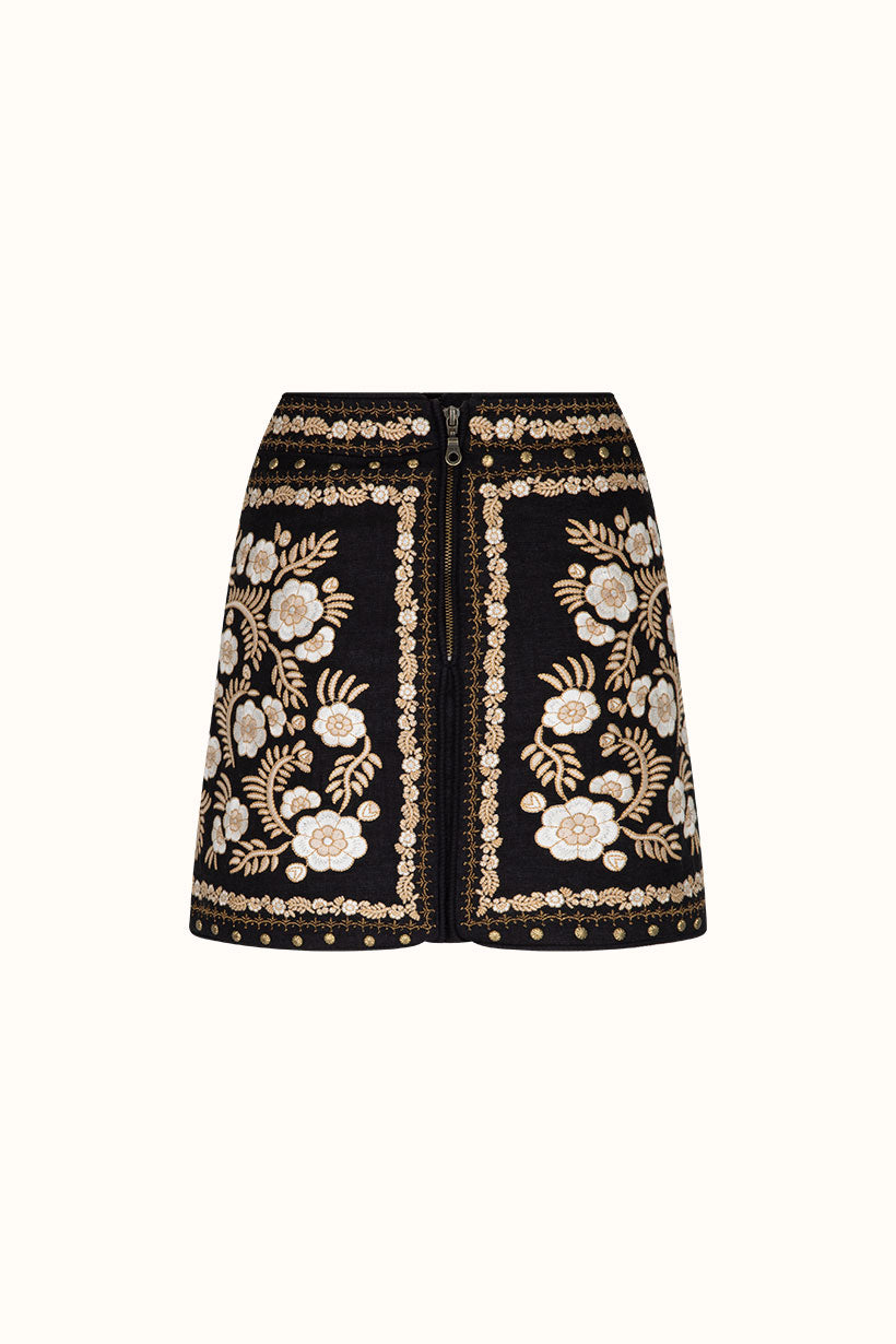 Spell Remi Embroidered Skirt Midnight