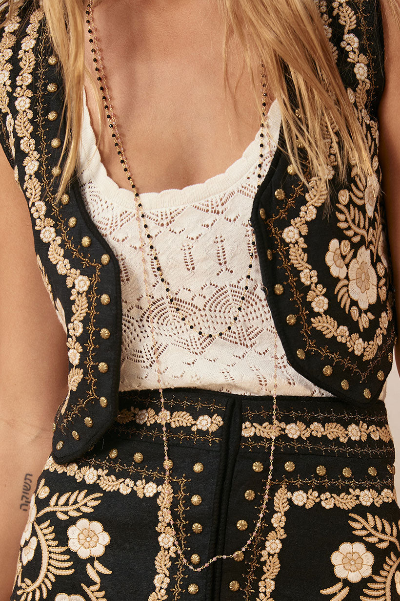 Remi embroidered vest in midnight from Spell