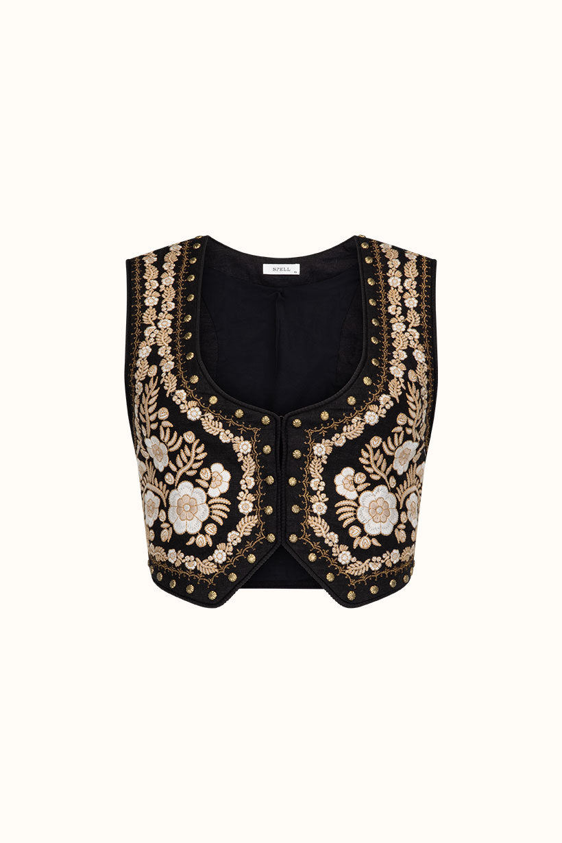 Remi embroidered vest in midnight from Spell