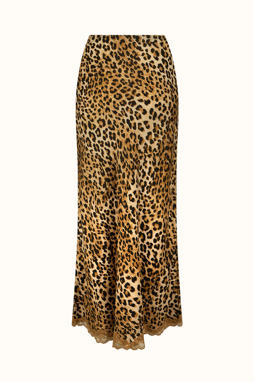 Leopard print skirt on a white background
