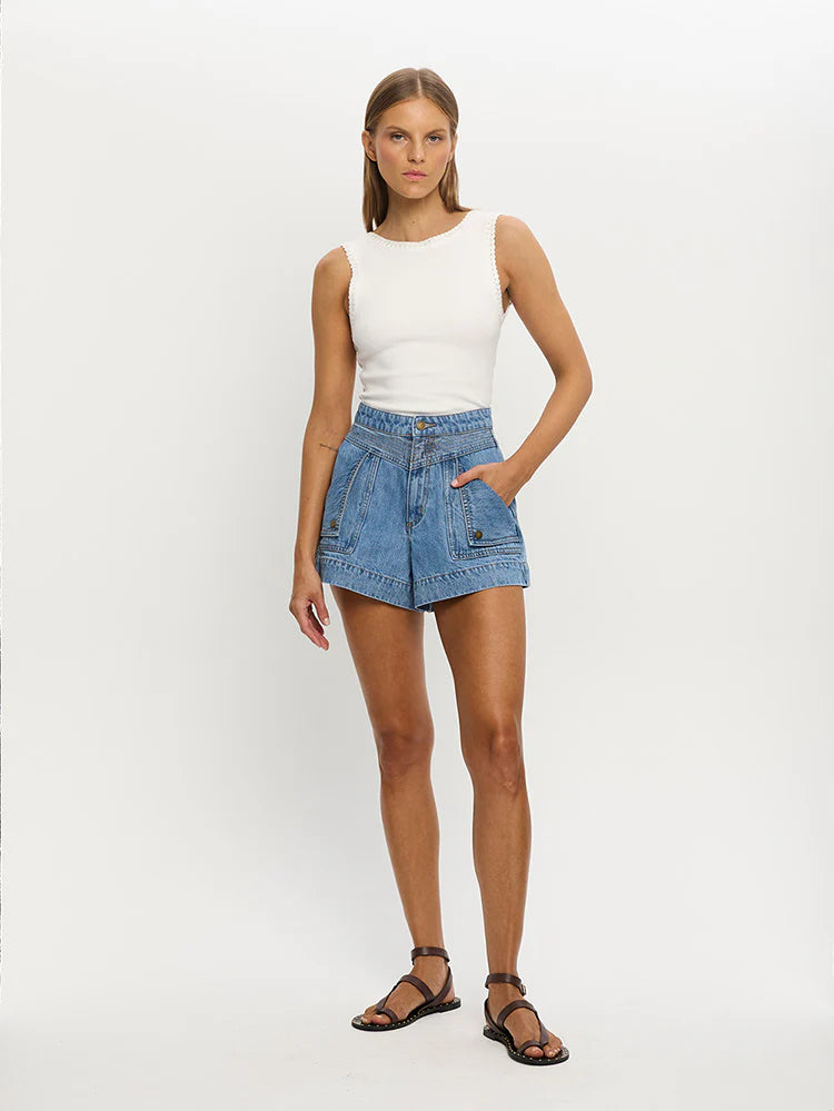 Kivari Celene Denim Short with stitching details