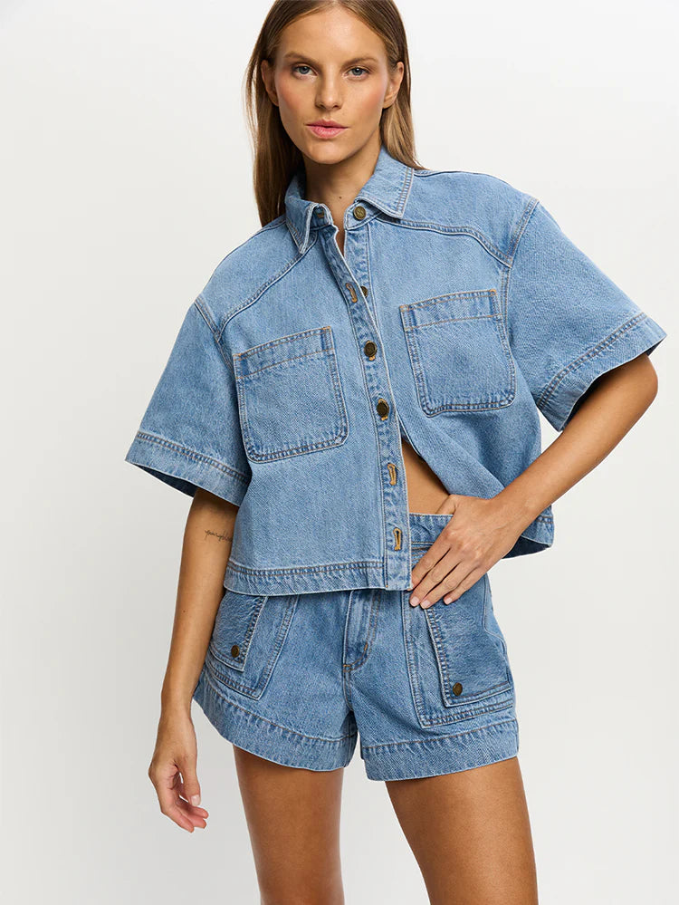 Kivari Celene Denim Short with stitching details