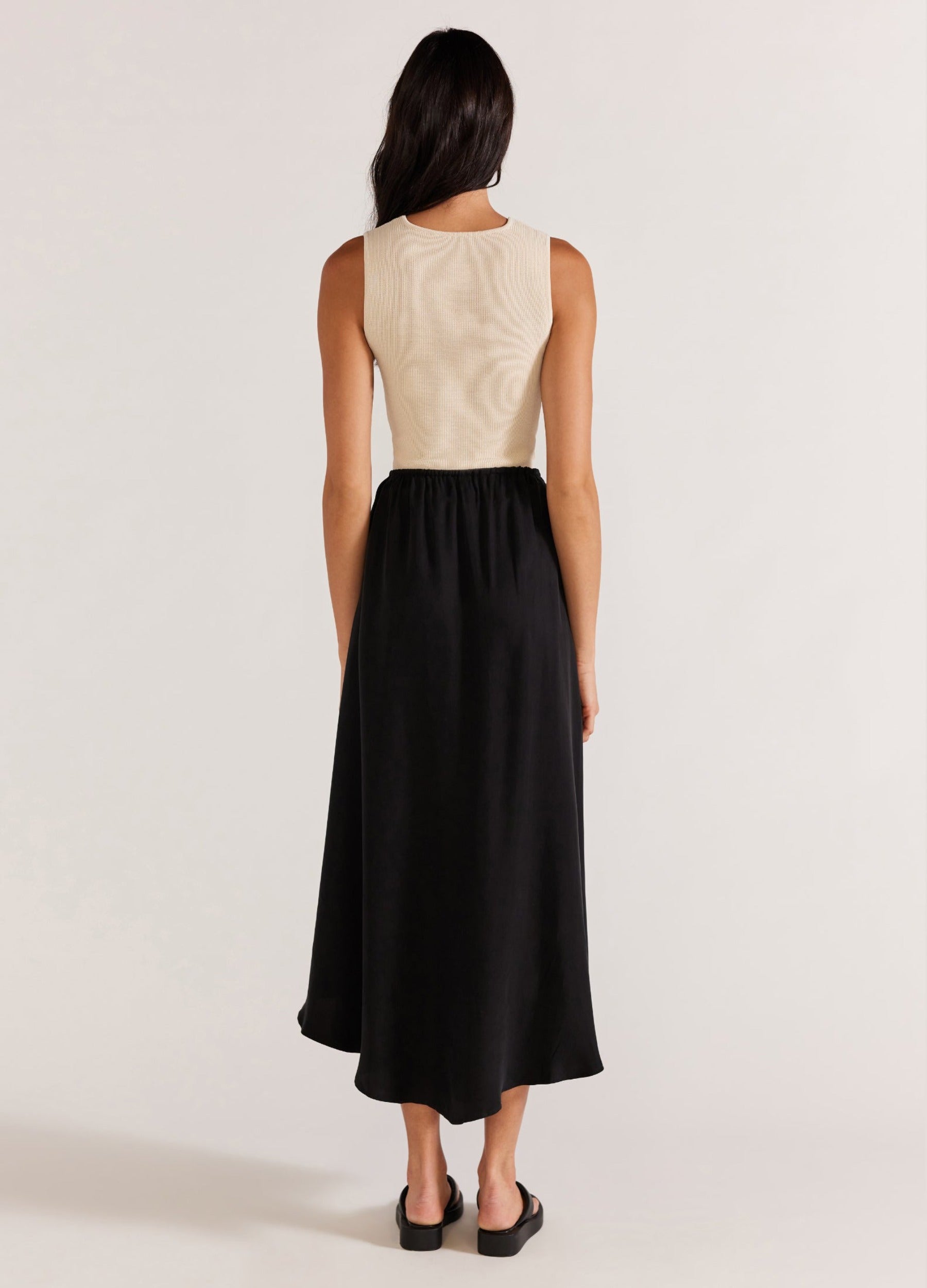 Black Cupro Midi Skirt with elasticated waist and self tie