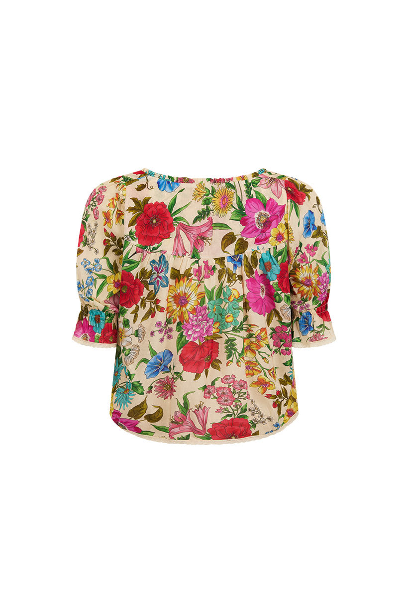 Floral blouse with colorful patterns on a white background
