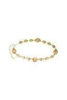 Gold bracelet with shell designs on a white background