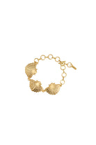 Gold bracelet with shell-shaped charms on a white background