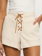 Cream lace up denim short from Kivari