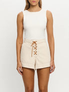Cream lace up denim short from Kivari