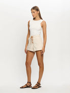 Cream lace up denim short from Kivari