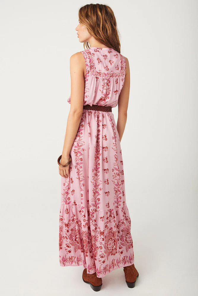 Spell Zinna sleeveless pink floral dress