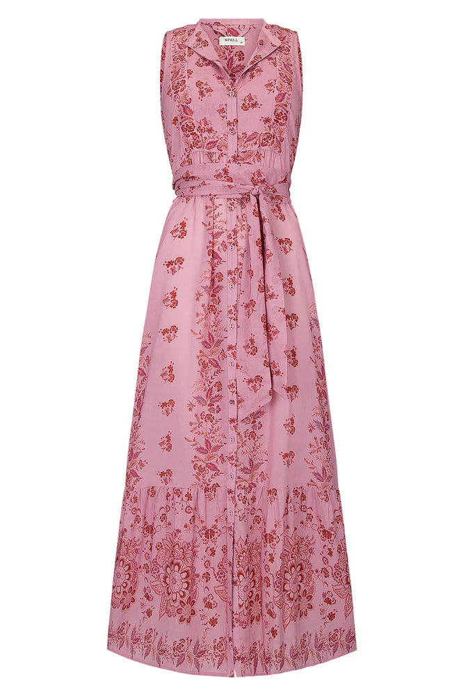 Spell Zinna sleeveless pink floral dress