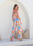 Strappy Bright colour print jumpsuit in breathable fabric