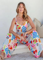 Strappy Bright colour print jumpsuit in breathable fabric