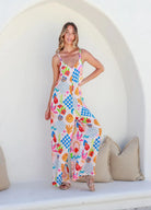 Strappy Bright colour print jumpsuit in breathable fabric