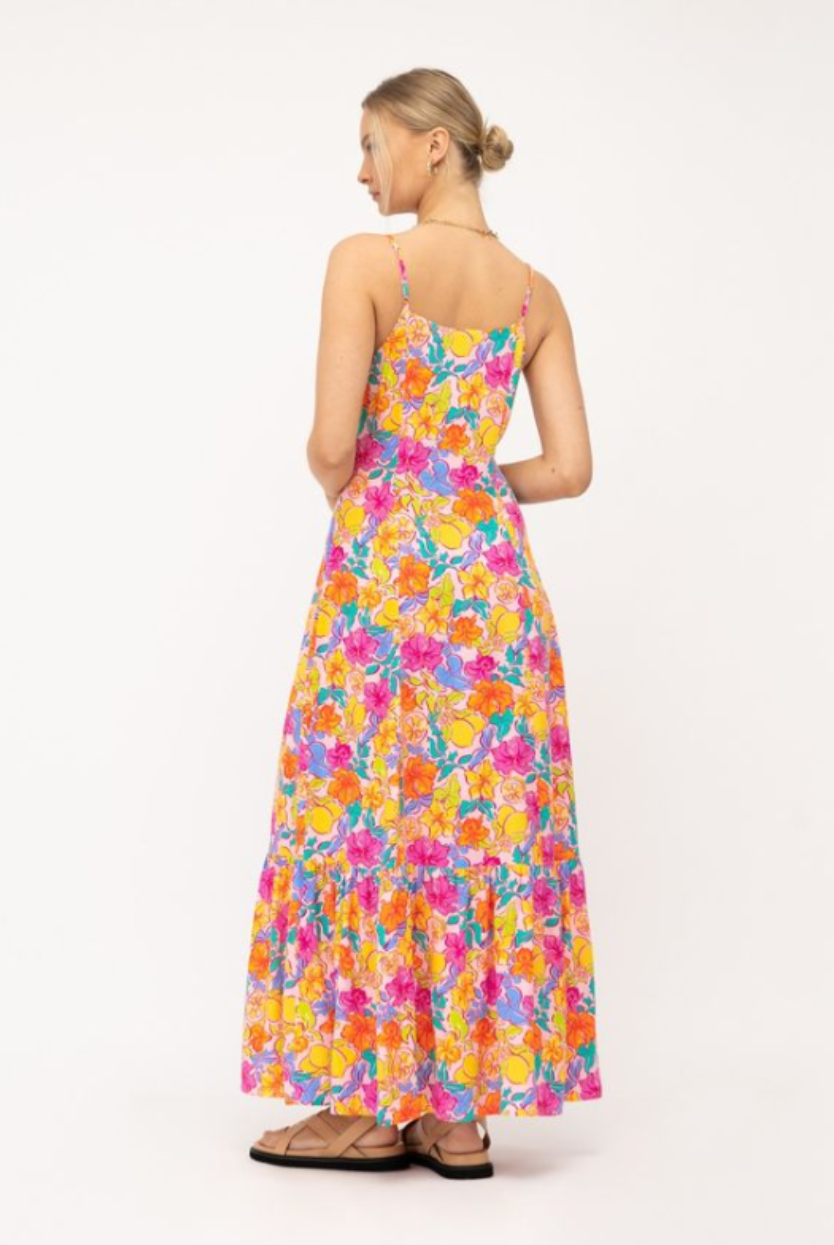 Maxi Dress Leila - floral printed strappy maxi dress with split