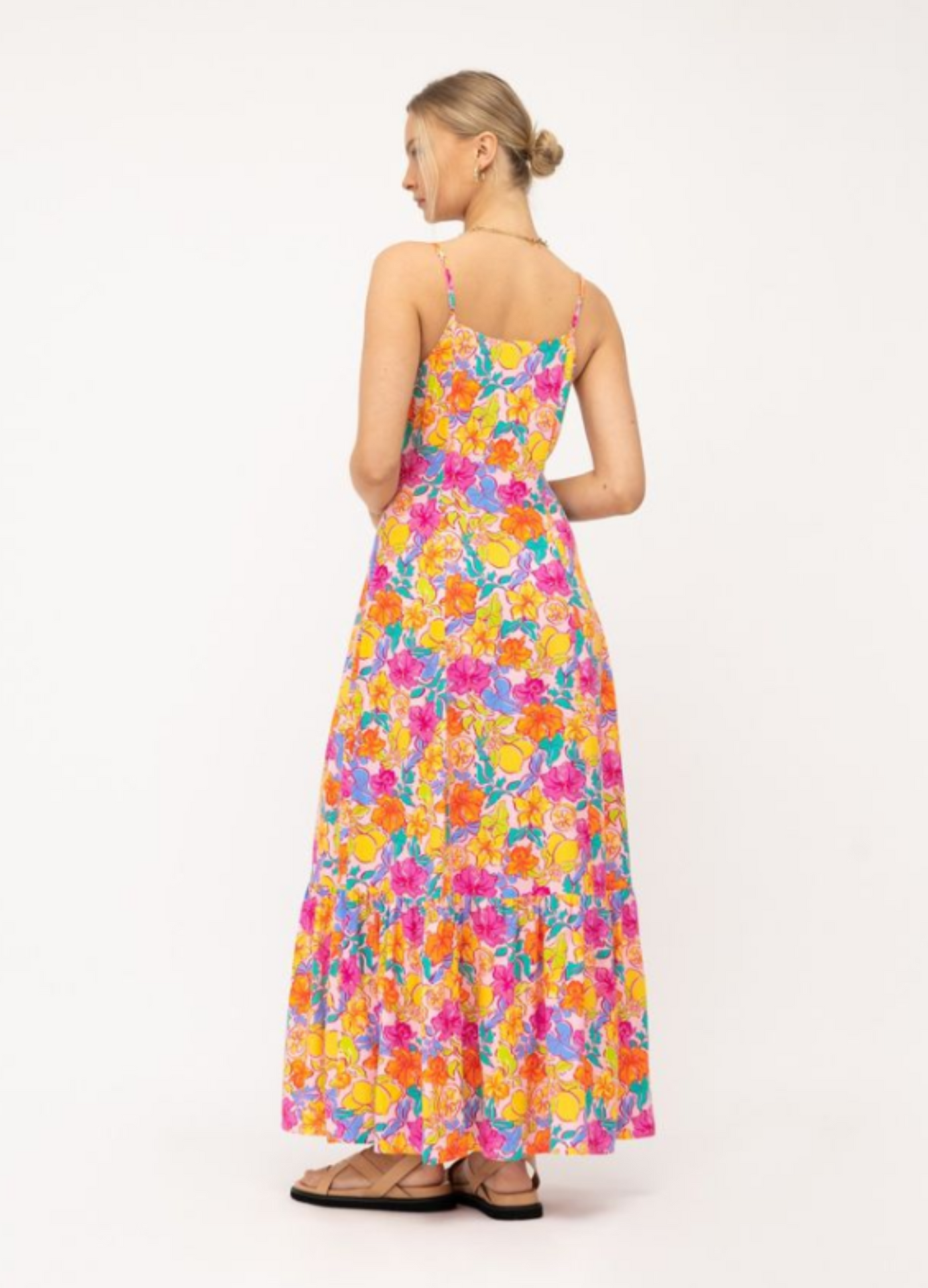 Maxi Dress Leila - floral printed strappy maxi dress with split