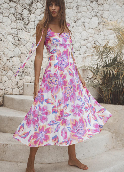 Winona Audra Dress worn by a model bust pleats and midi length