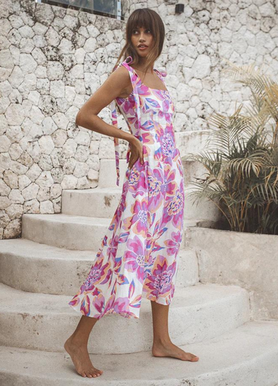 Winona Audra Dress worn by a model bust pleats and midi length