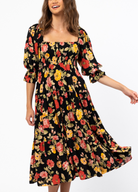 Winter Floral Printed Midi Dress with shirred bust from Australian Fashion Brand Ebby and I