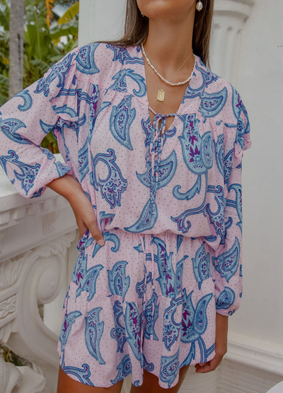 Model wearing the Oasis Paisley Blouse 