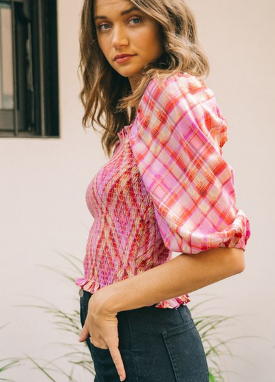 Paper Heart - Mid Sleeve Briella Check Top