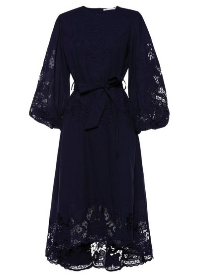 Model wearing navy blue midi dress from ministry of style