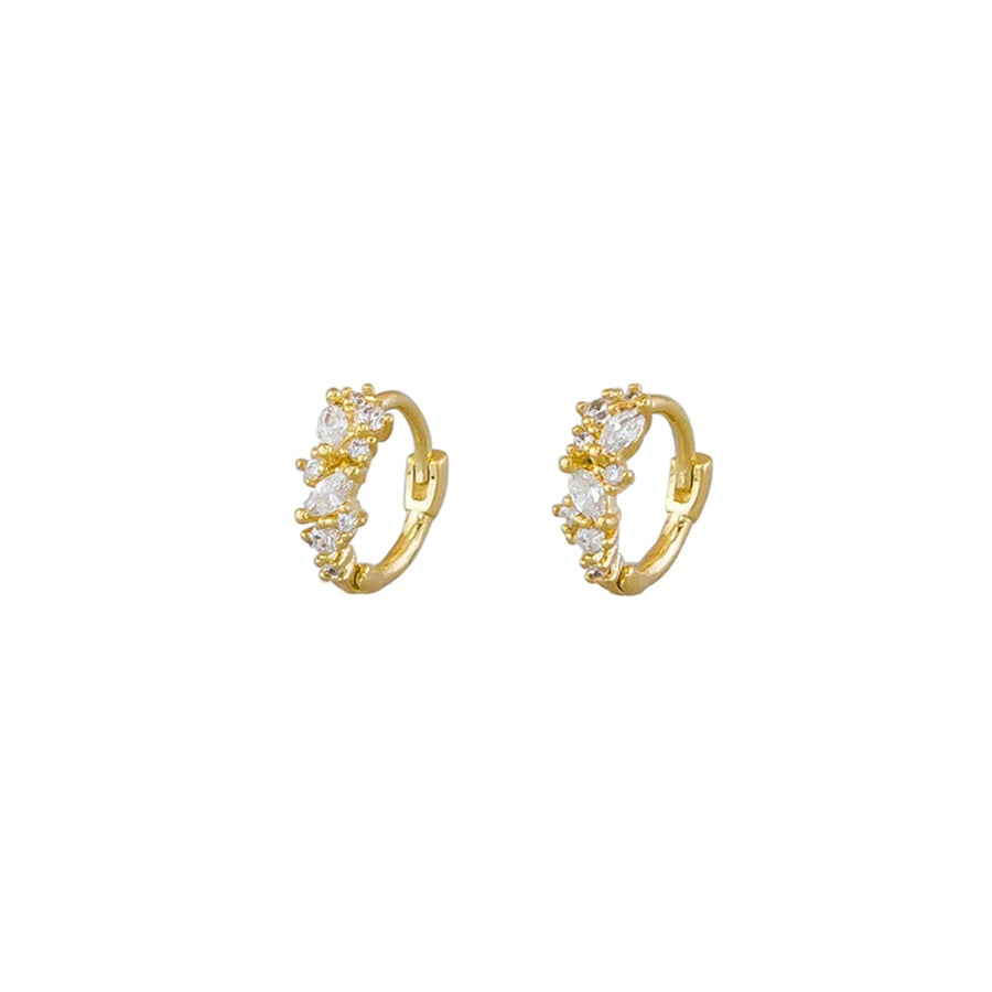 Close up of Aalyia earrings - gold with crystals