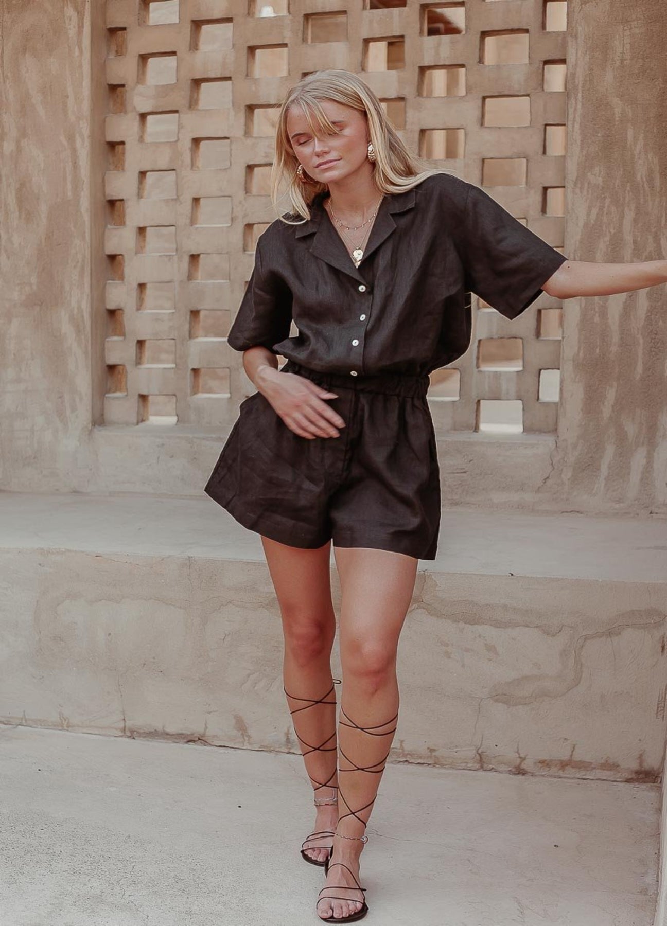 Palm Collective Short Sleeve Linen Palms Playsuit She Creates