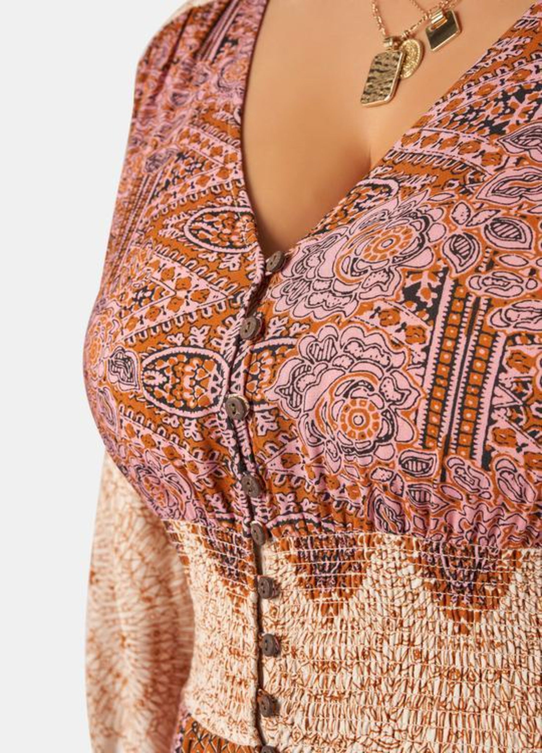 Model wearing the brown sugar maxi dress