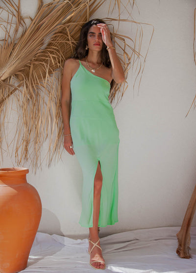 Green Elise Dress on brunette model
