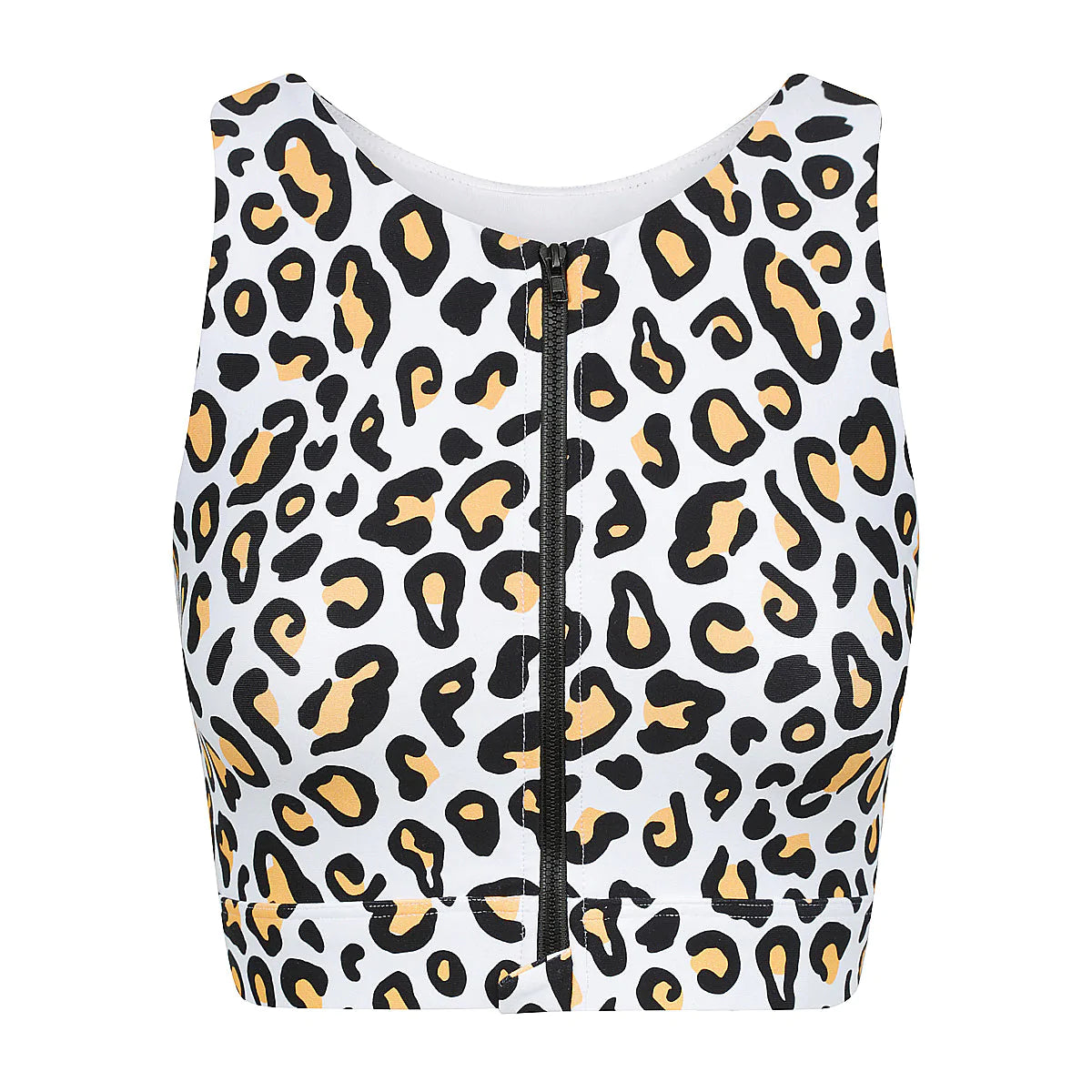 Leopard Print Active Crop with Centre Front Zipper