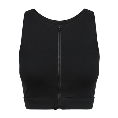 Black active crop top with centre front zip from Infamous Active