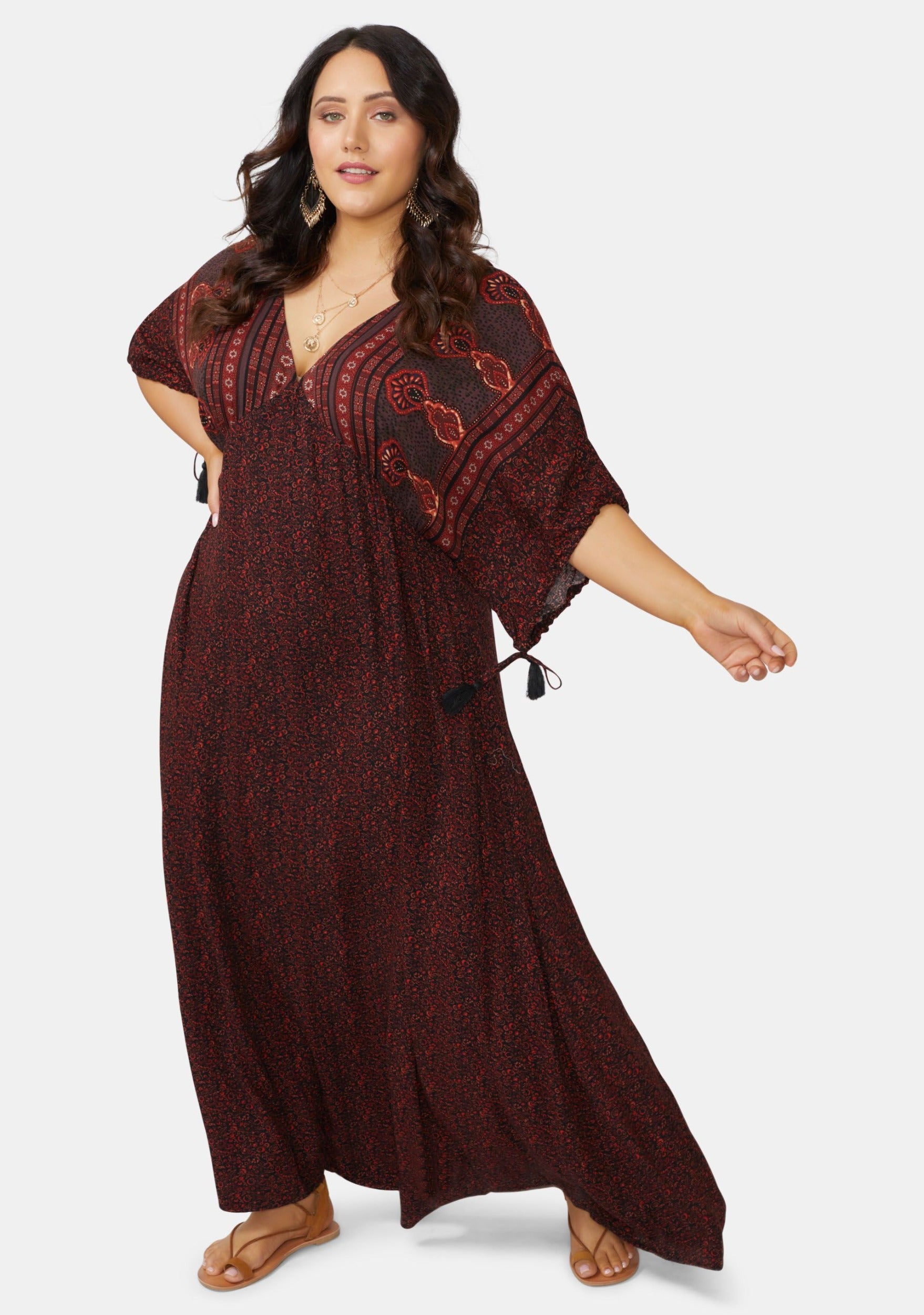 Curve Model wearing boho maxi dress