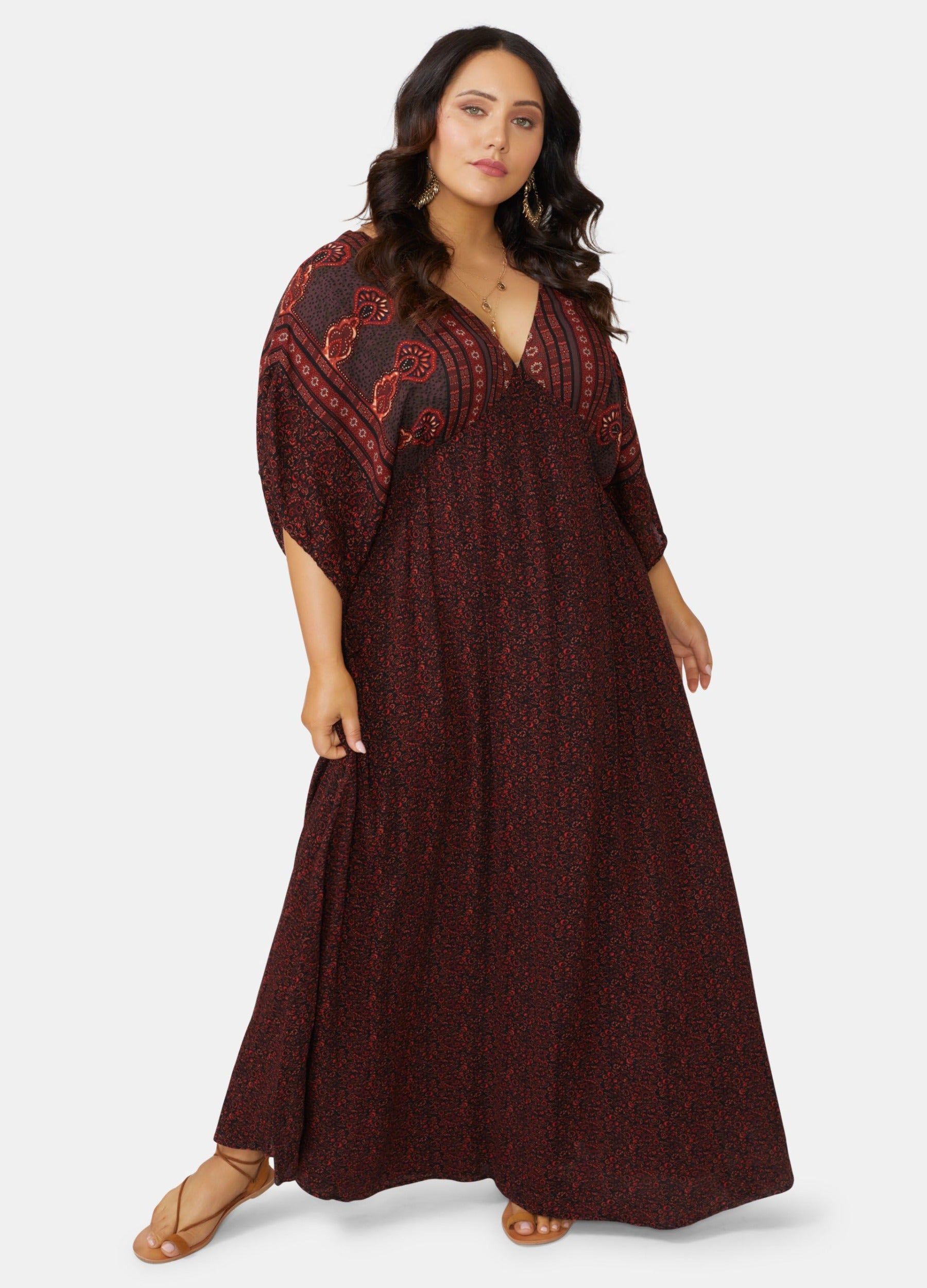 Curve Model wearing boho maxi dress