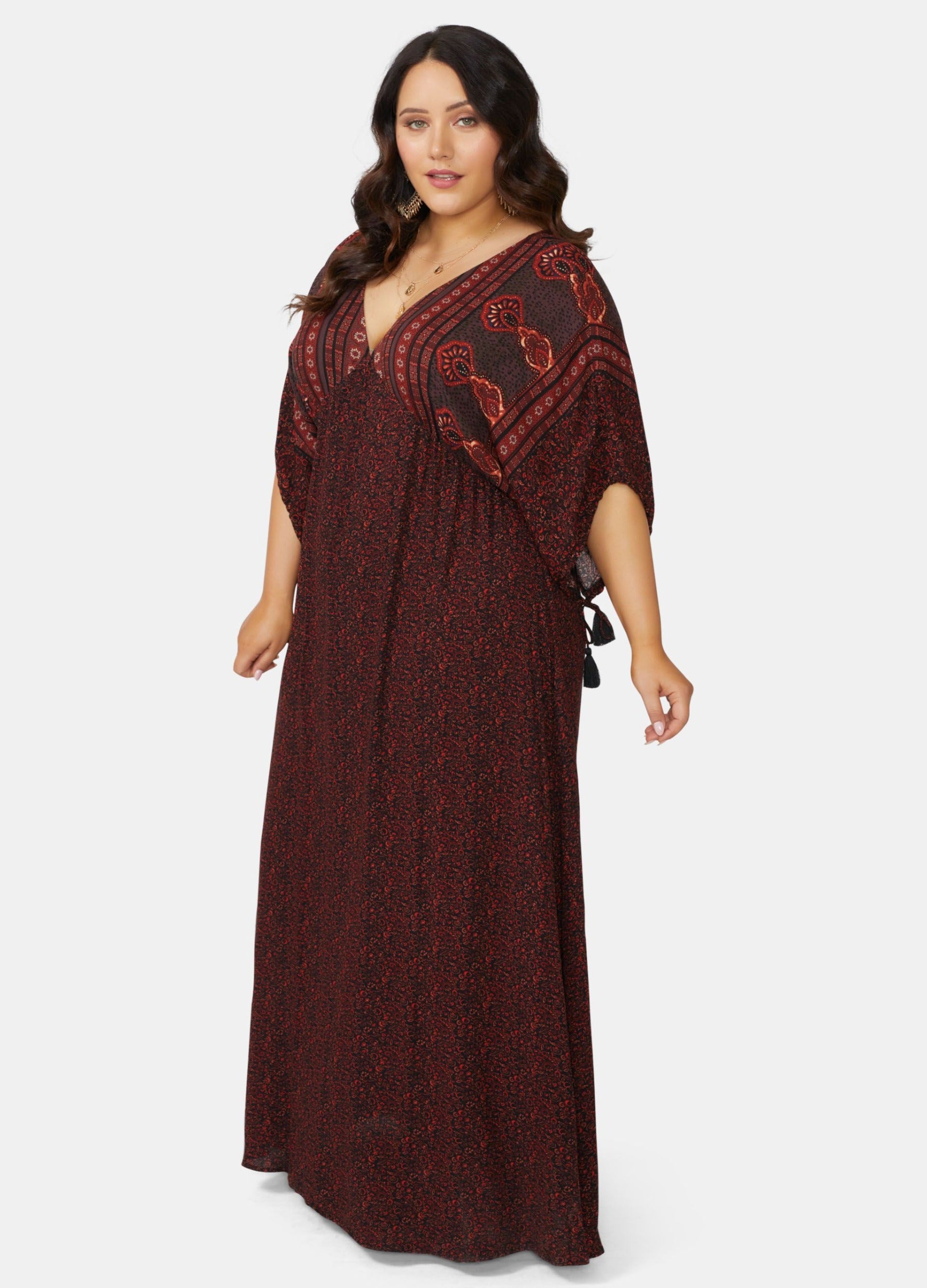 Curve Model wearing boho maxi dress