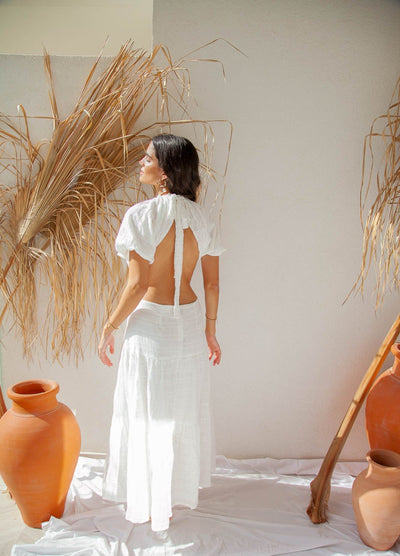 Woman wearing a white dress
