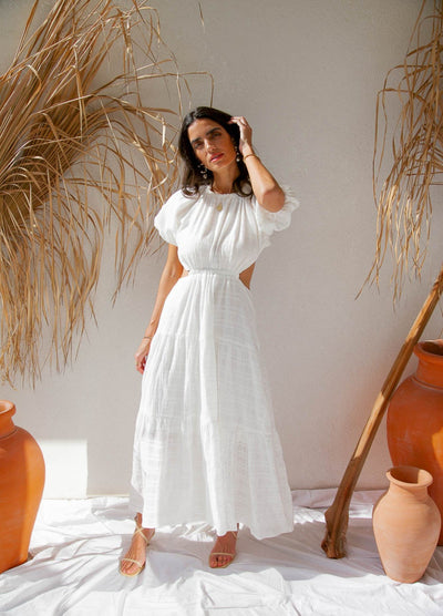 Woman wearing white dress