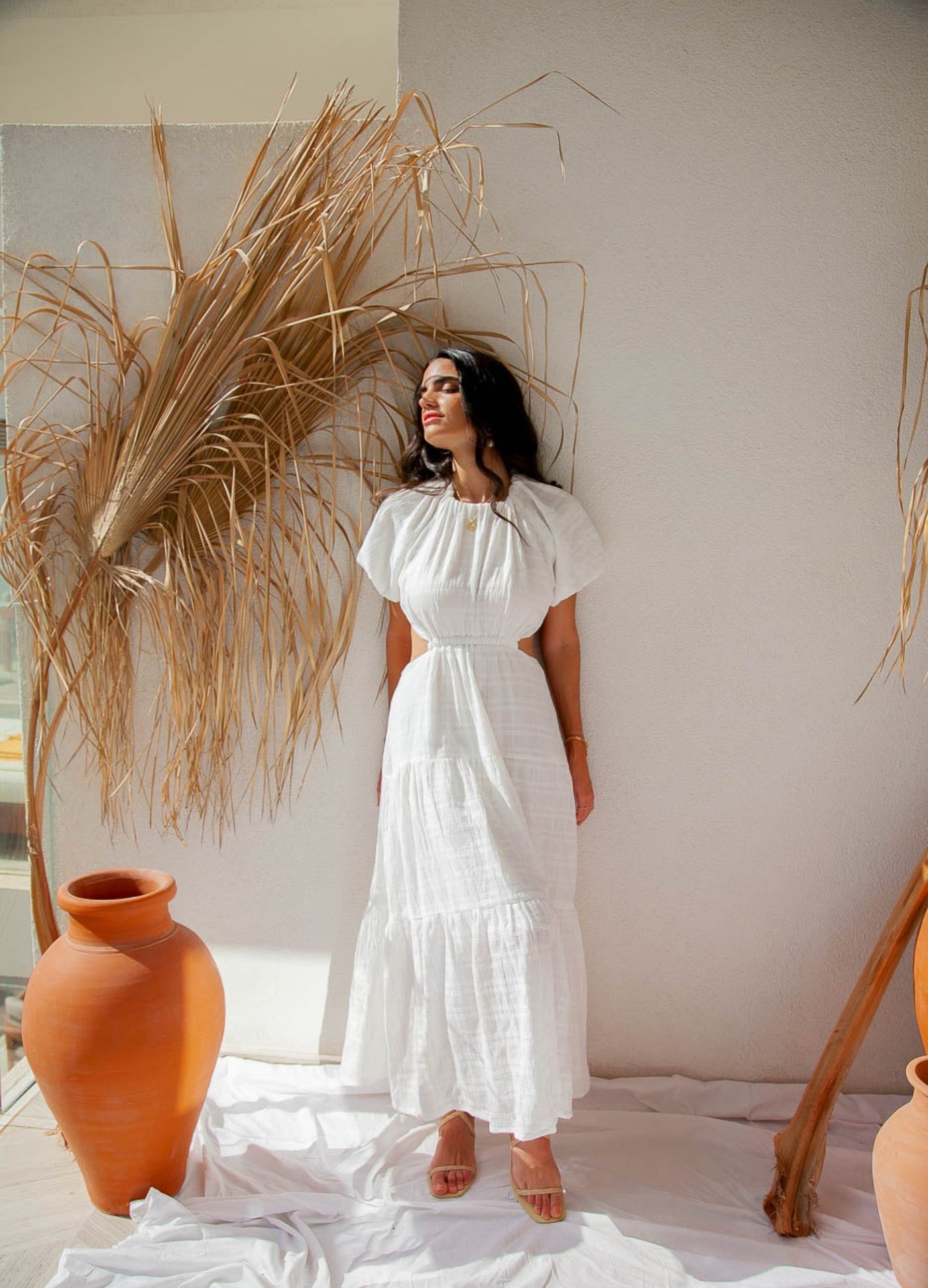 Woman wearing a white dress