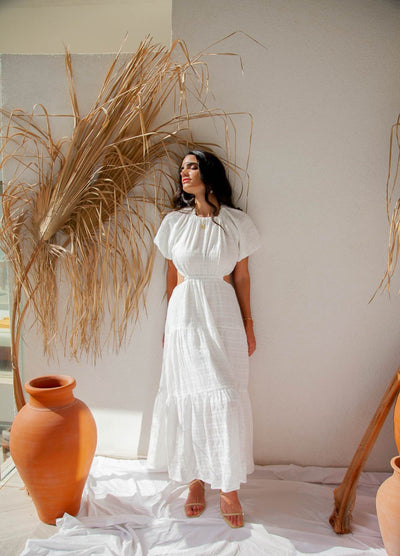 Woman wearing a white dress