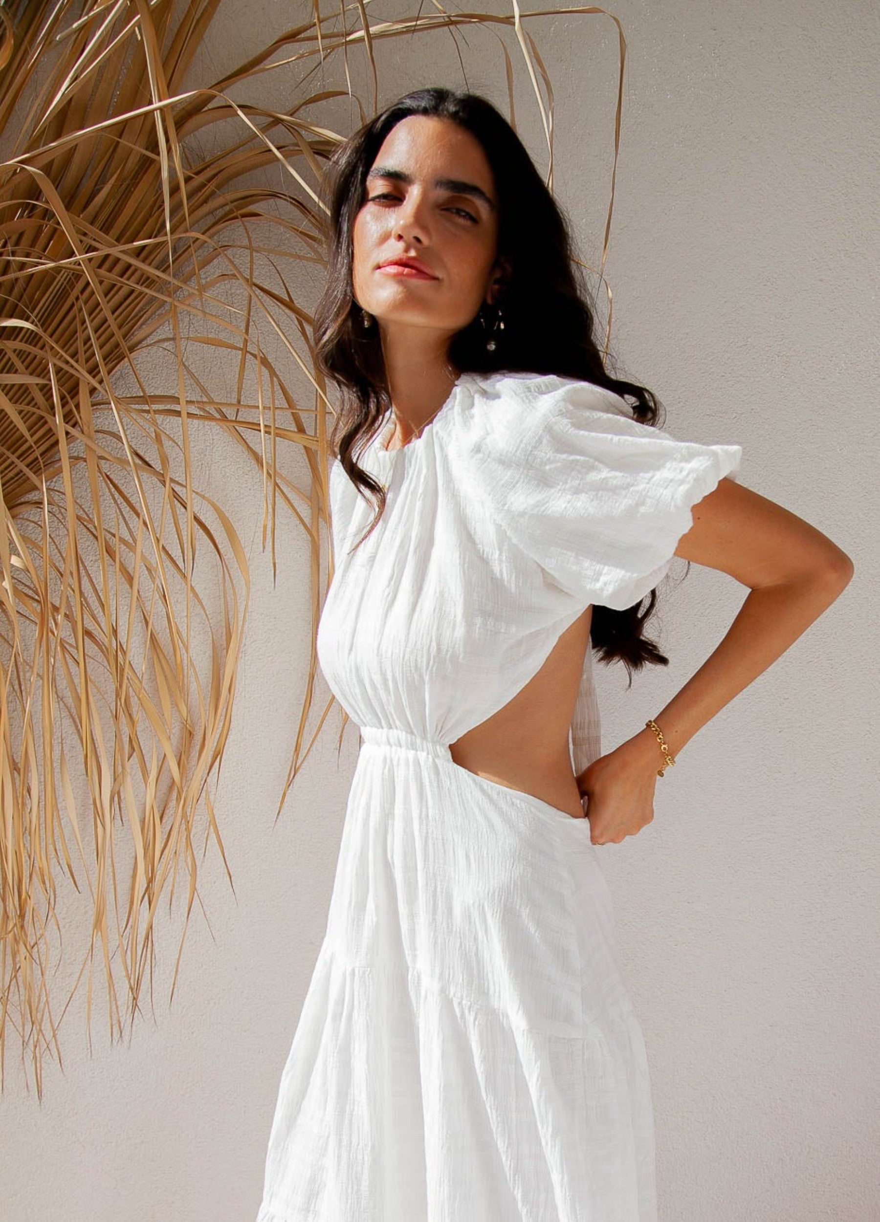 Woman wearing a white dress