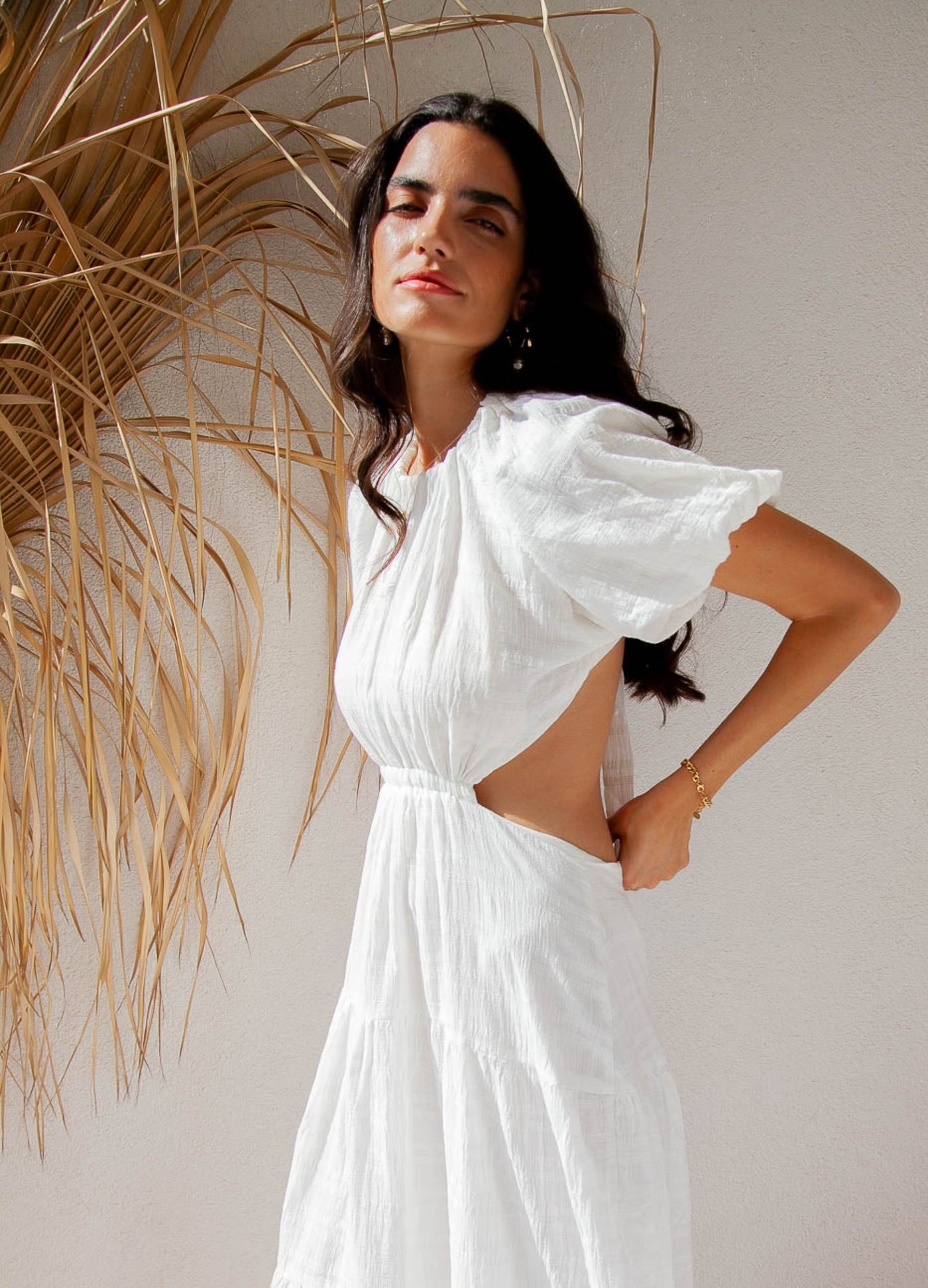 Woman wearing a white dress