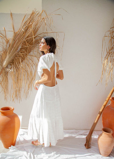 Woman wearing a white dress