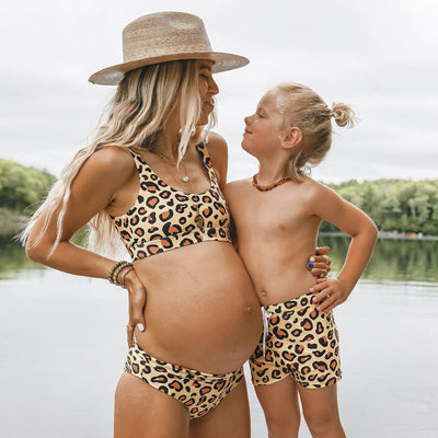 Model and child wearing the Sun Leopard Print 