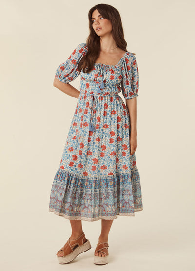 Model wearing the Vintage Soiree Dress on the shoulder