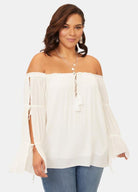 White boho blouse with cutout sleeves